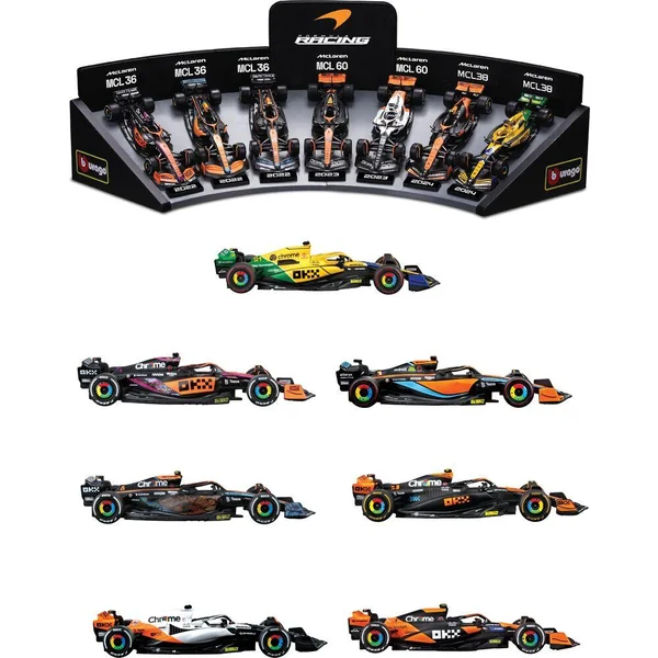 1/43e PACK DE 7 VEHICULES MC LAREN F1 AVEC UN PRESENTOIR