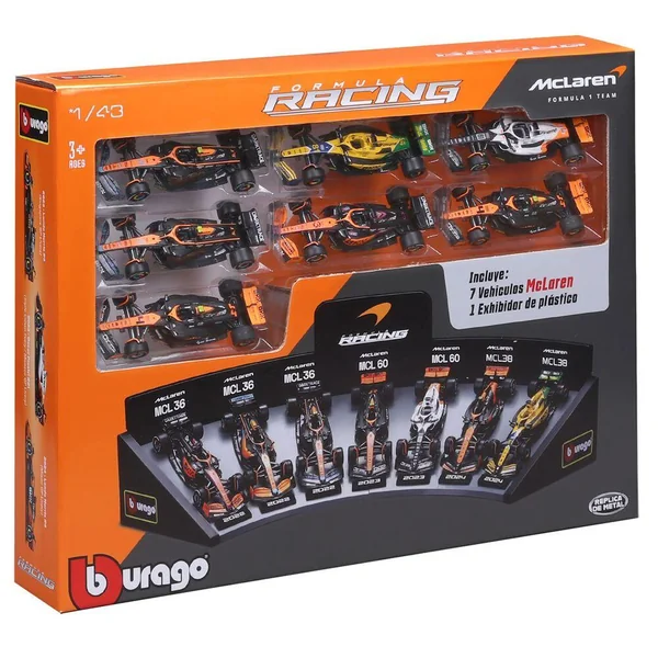 1/43e PACK DE 7 VEHICULES MC LAREN F1 AVEC UN PRESENTOIR