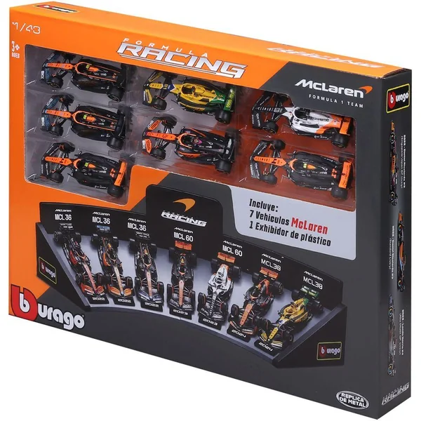 1/43e PACK DE 7 VEHICULES MC LAREN F1 AVEC UN PRESENTOIR