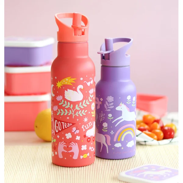 A Little Lovely Company - bouteille en acier inoxydable, 350 ml - licornes et arc-en-ciel