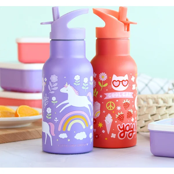 A Little Lovely Company - bouteille en acier inoxydable, 350 ml - licornes et arc-en-ciel