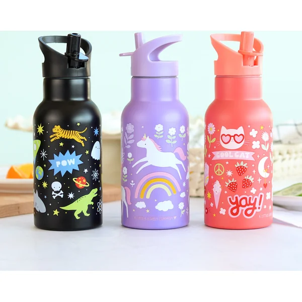 A Little Lovely Company - bouteille en acier inoxydable, 350 ml - licornes et arc-en-ciel
