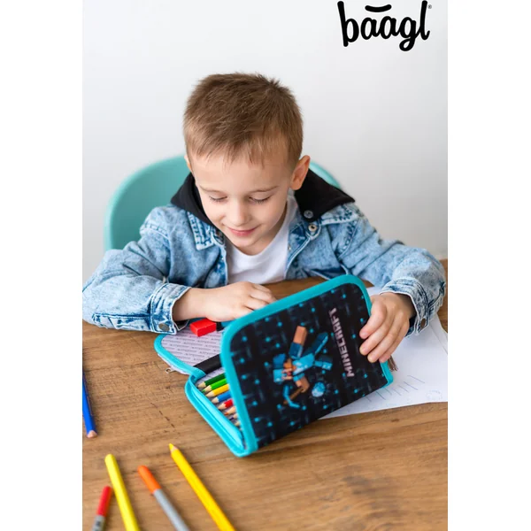 BAAGL Trousse scolaire à un étage Minecraft Blue Axe