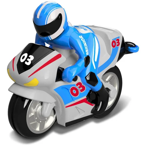 BB JUNIOR - MOTO FIRST RC - MOTO AVEC PILOTE ET TELECOMMANDE GUIDON - COURSE ROUGE ET COURSE BLEUE