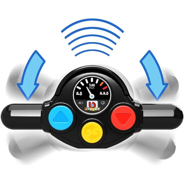 BB JUNIOR - MOTO FIRST RC - MOTO AVEC PILOTE ET TELECOMMANDE GUIDON - COURSE ROUGE ET COURSE BLEUE