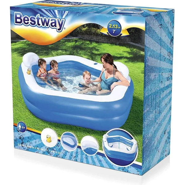 Bestway 54153 Piscine gonflable pour enfants avec accoudoirs et sièges 213cm x 207cm x 69 cm