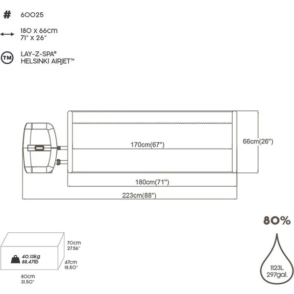 Bestway 60025 Spa gonflable Lay-Z-Spa 180 x 66 cm Helsinki AirJet