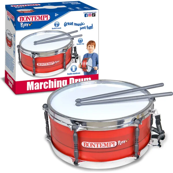 Bontempi Marching Drum – tambour pour enfants avec sangle et baguettes, 34 cm