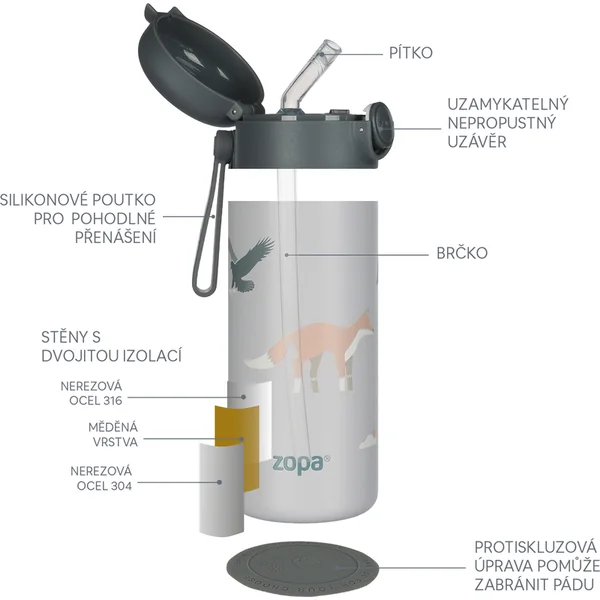 Bouteille isotherme pour liquides avec paille et poignée en silicone 350 ml, Cookie beige