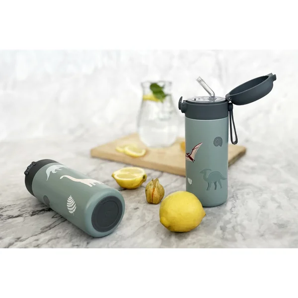 Bouteille isotherme pour liquides avec paille et poignée en silicone 350 ml, Cookie beige