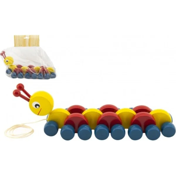 Chenille en bois à tirer colorée 27cm