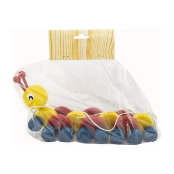 Chenille en bois à tirer colorée 27cm