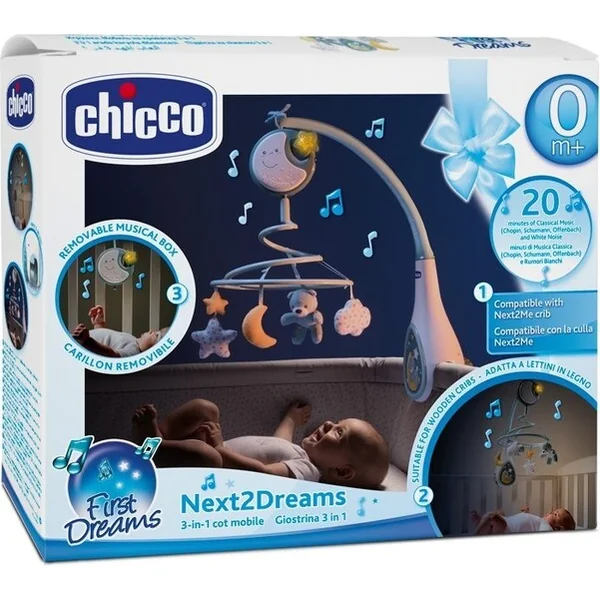 CHICCO Mobile pour lit bébé et jouet suspendu 3 en 1 Next2Dreams bleu 0m+