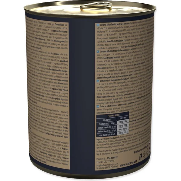 Conserve Ontario Adult pâté de veau avec saveur de curcuma 800g