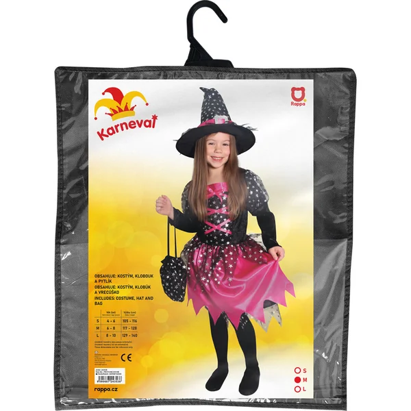 Costume de sorcière pour enfant noir et rose avec étoiles (M)