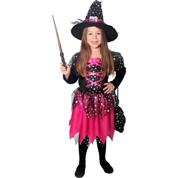 Costume de sorcière pour enfant noir et rose avec étoiles (M)