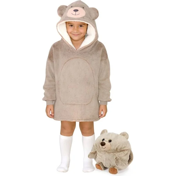 Cozy Noxxiez CH308 Ours - couverture à capuche télévisée chauffante pour enfants de 3 à 6 ans
