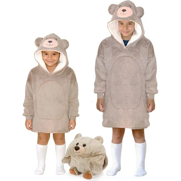 Cozy Noxxiez CH308 Ours - couverture à capuche télévisée chauffante pour enfants de 3 à 6 ans