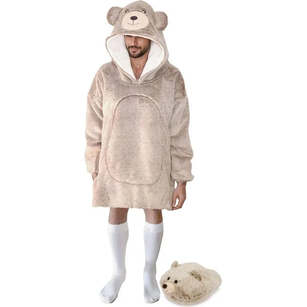 Cozy Noxxiez CH365 Ours - couverture à capuche télévisée chauffante pour ados et adultes.