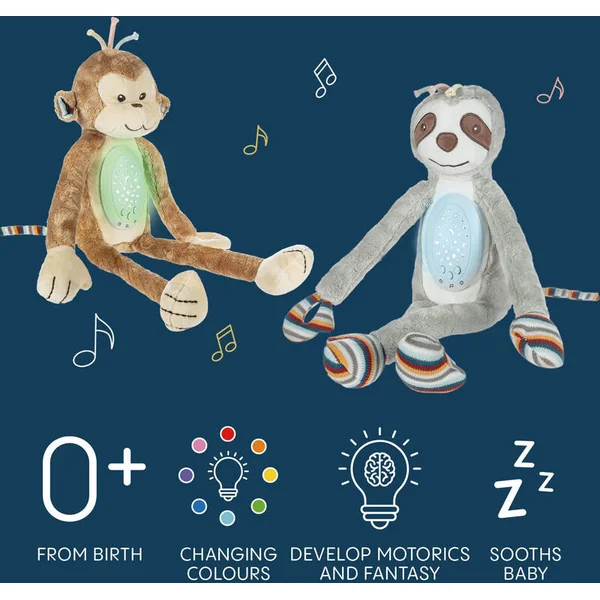 Dormeur en peluche pour enfants avec projecteur et mélodies, Singe