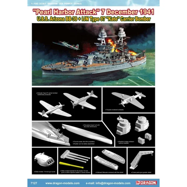 Dragon USS Arizona BB-39 + INJ Type 97 Kate Carrier Bomber 1/700 - 7127