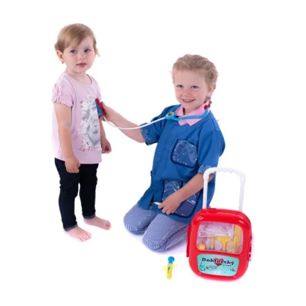 Ensemble docteur/médecin en plastique avec stéthoscope à piles dans une valise en plastique à roulet