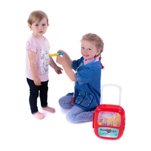 Ensemble docteur/médecin en plastique avec stéthoscope à piles dans une valise en plastique à roulet