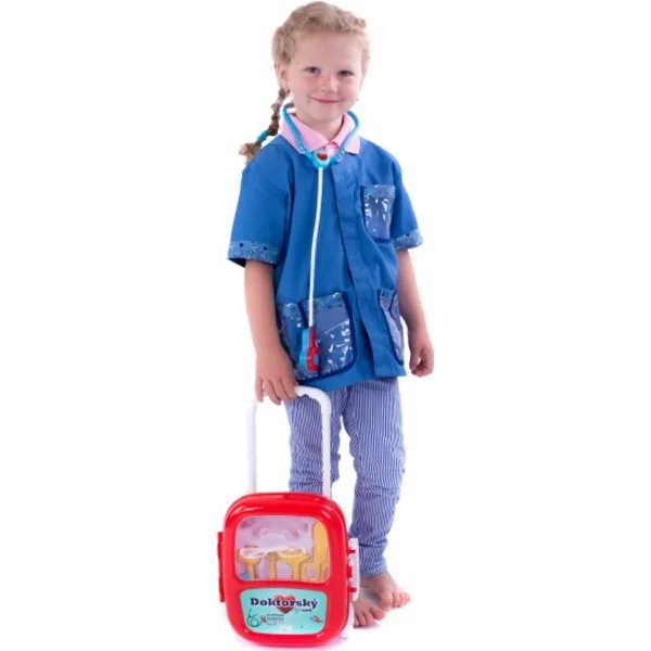 Ensemble docteur/médecin en plastique avec stéthoscope à piles dans une valise en plastique à roulet