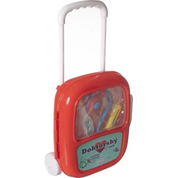 Ensemble docteur/médecin en plastique avec stéthoscope à piles dans une valise en plastique à roulet