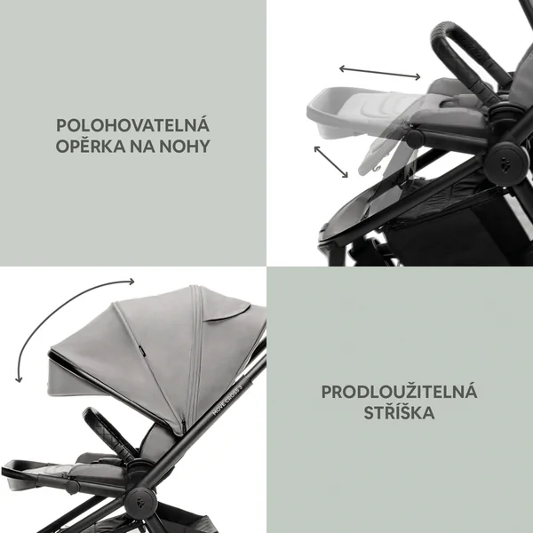 Ensemble Poussette Sportive Move Cross 3 + nacelle XL 3 + adaptateurs, Boss Grey