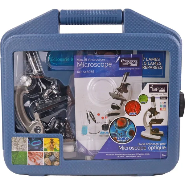 EXPLORA - VALISE MICROSCOPE - EXPERIENCE SCIENTIFIQUE -16 PIECES - KIT DE DECOUVERTE