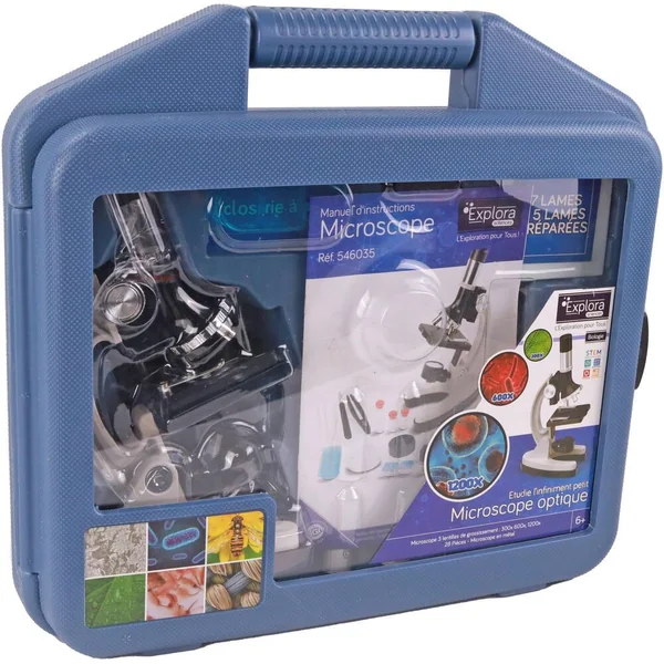 EXPLORA - VALISE MICROSCOPE - EXPERIENCE SCIENTIFIQUE -16 PIECES - KIT DE DECOUVERTE