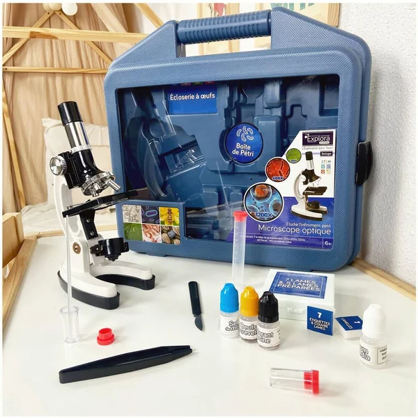 EXPLORA - VALISE MICROSCOPE - EXPERIENCE SCIENTIFIQUE -16 PIECES - KIT DE DECOUVERTE