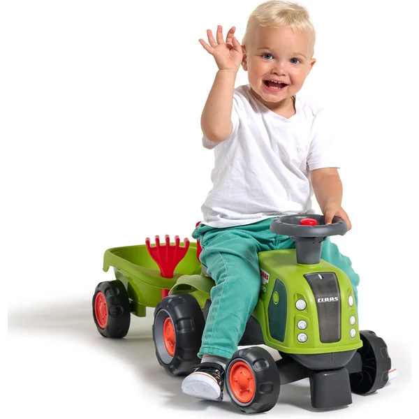 Falk Tracteur Baby Claas avec volant, klaxon, remorque, râteau et pelle
