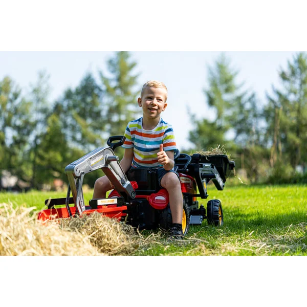 Falk Tracteur à pédales Vintage 2058N avec pelle, excavatrice et remorque, rouge