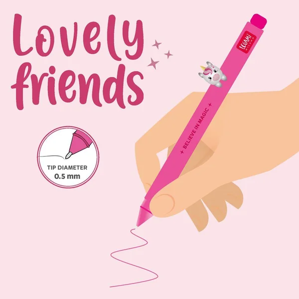 GEL PEN WITH ANIMAL DECORATION - LOVELY FRIENDS - UNICORN