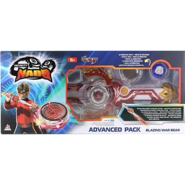 INFINITY NADO - PACK LANCEUR SABRE DELUXE ET TOUPIE LUMINEUSE BLAZING WAR BEAR
