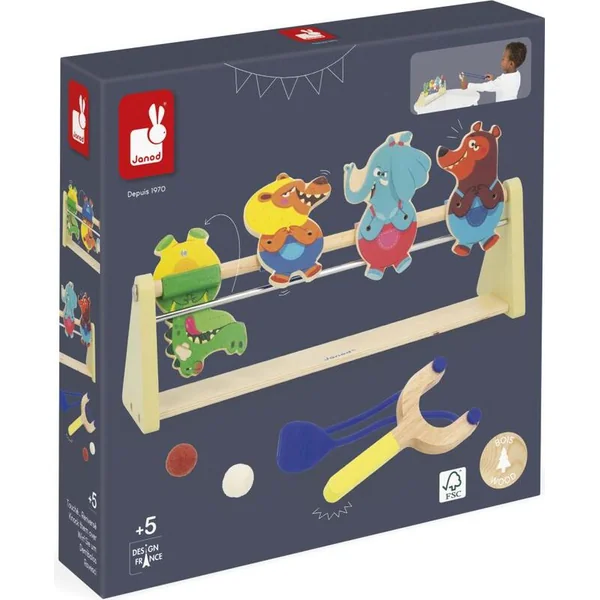 Janod Applepop Jeu de table en bois pour enfants Tir à la fronde