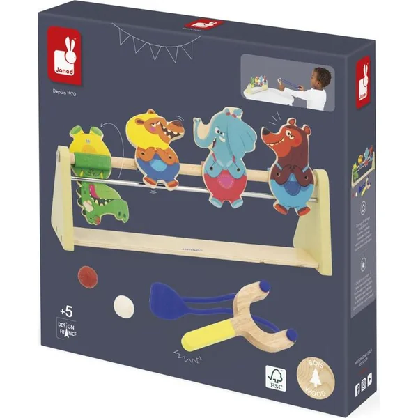 Janod Applepop Jeu de table en bois pour enfants Tir à la fronde