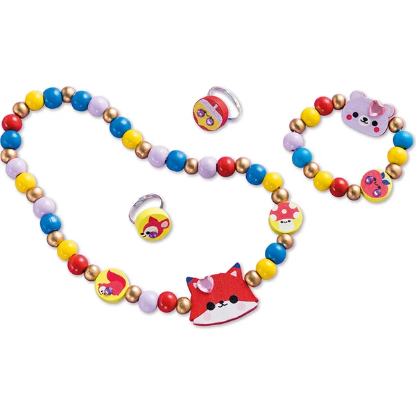 Janod Atelier Kit Créatif Fabrication de Bijoux Perles en Bois Animaux de la Forêt 4 pcs