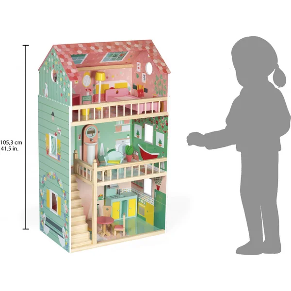 Janod Maxi maison de poupée 3 étages avec meubles