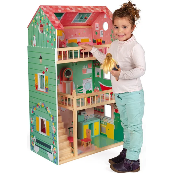 Janod Maxi maison de poupée 3 étages avec meubles
