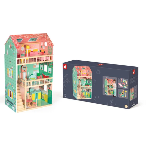 Janod Maxi maison de poupée 3 étages avec meubles