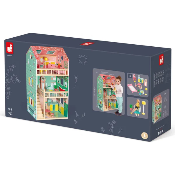 Janod Maxi maison de poupée 3 étages avec meubles