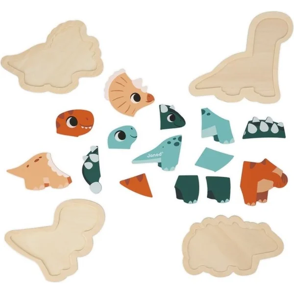 Janod Puzzle en bois à encastrer Dinosaures 4 en 1 Dino