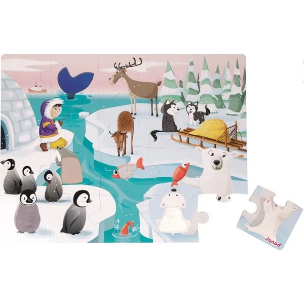 Janod Puzzle tactile sensoriel Vie sur la glace avec texture 20 pcs