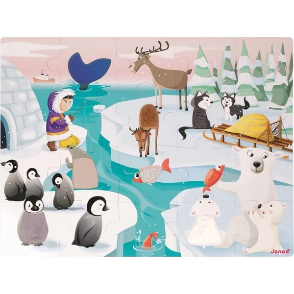 Janod Puzzle tactile sensoriel Vie sur la glace avec texture 20 pcs