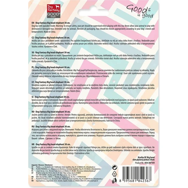 Jouet Dog Fantasy Big head éléphant en peluche avec couinement 30cm