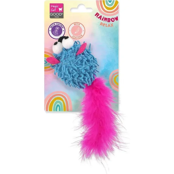 Jouet MC Rainbow Relax souris avec plume et cataire bleu 6 cm