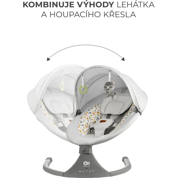KINDERKRAFT Transat à bascule avec mélodie 2 en 1 Lumi, jusqu'à 9 kg, Premium Light Grey